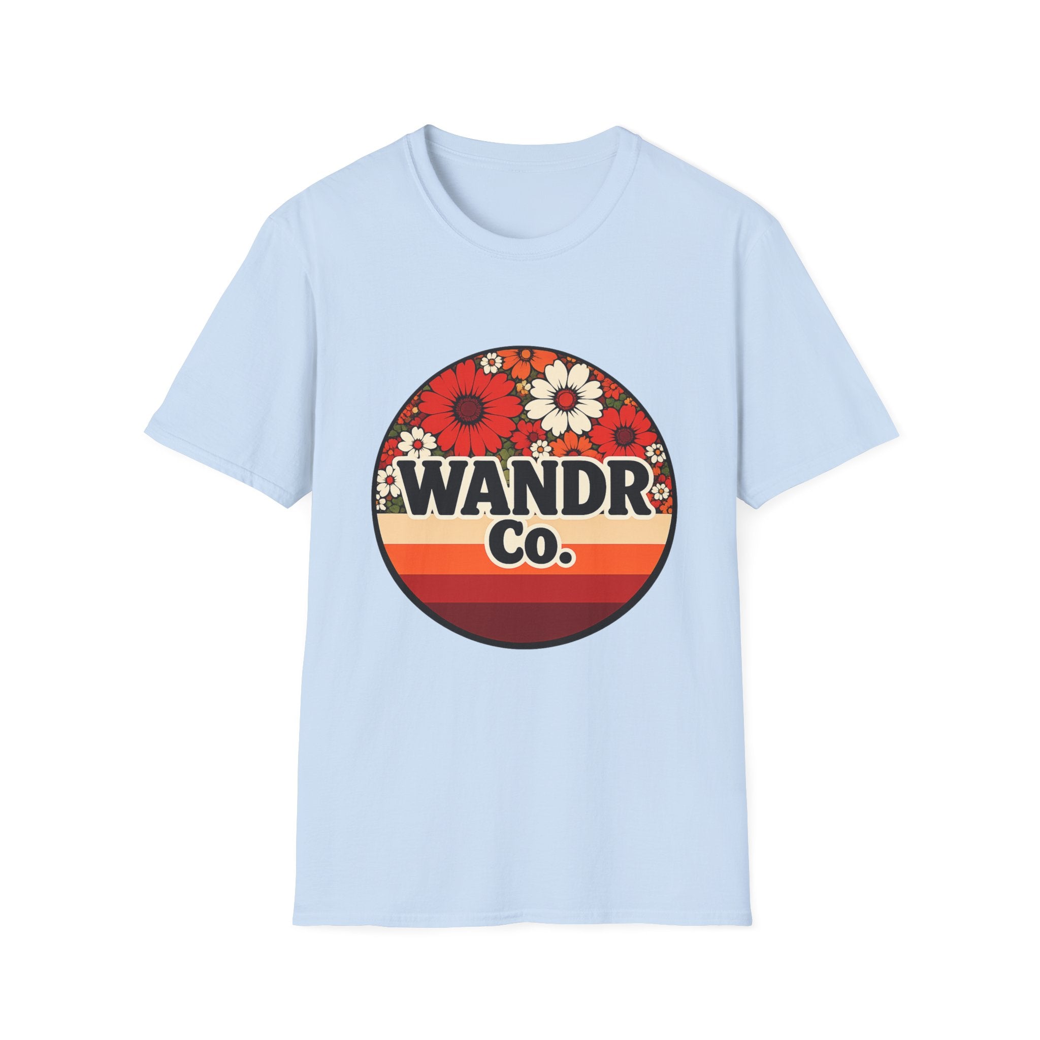 WANDR Co. Unisex Red Floral Logo T-Shirt — Vintage 70s Wanderlust Tee