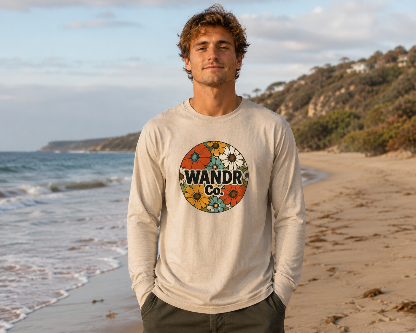 WANDR Co. Unisex Floral Logo Long Sleeve Tee